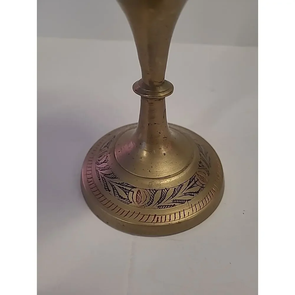 Vintage Brass Vase Handmade Etched Solid Floral Design Color Engraved Decor 12